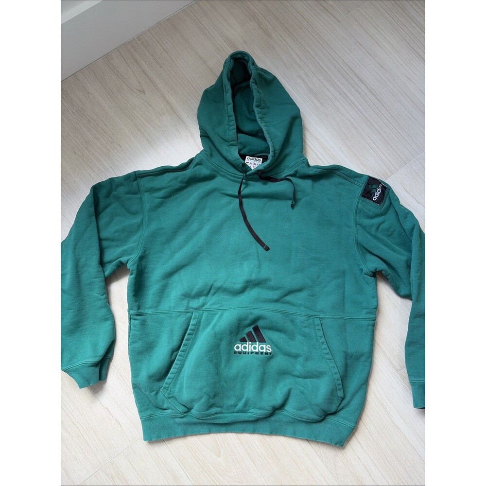 Adidas Hoodie Mens Vintage Large Green Logo Equipment Pullover Trefoil Logo L